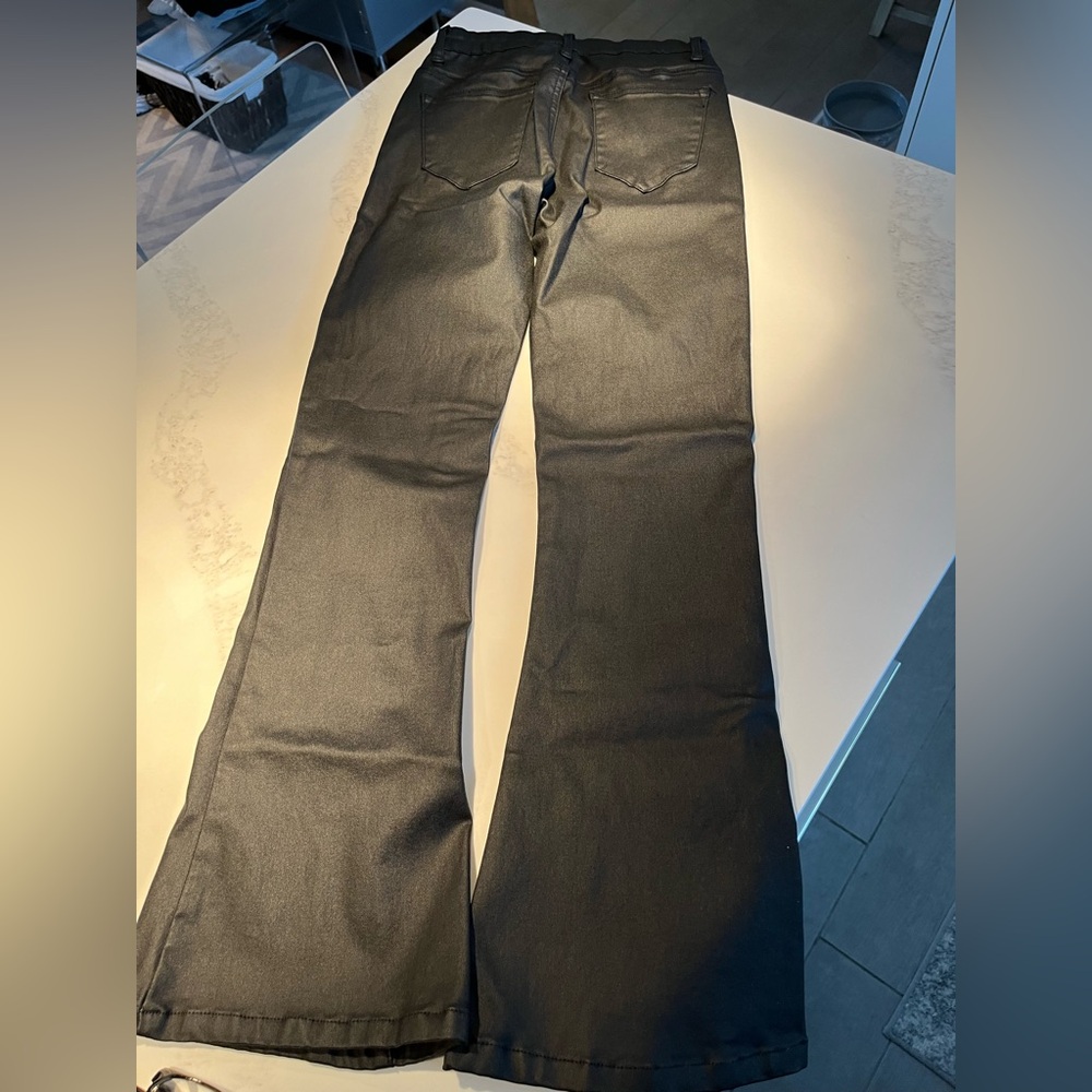 Women’s edikted black faux leather flare jeans. Size small. - Picture 6 of 10